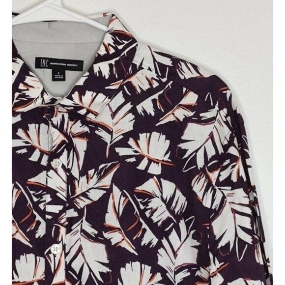 INC International Concepts Button Up Shirt Linen Cotton L Leaf Maroon Casual - Picture 5 of 8